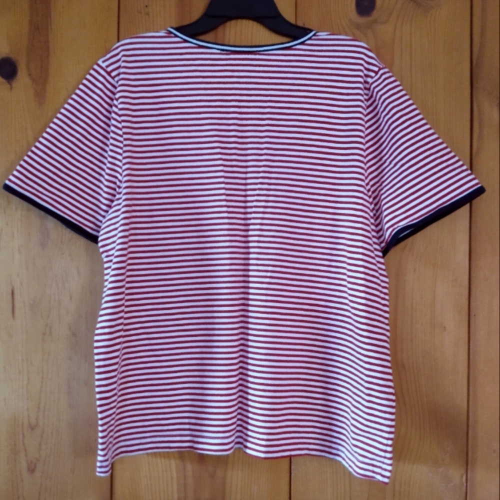 Requirements Woman Striped Cotton Jersey VNeck Top with Bow Detail - Picture 2 of 7